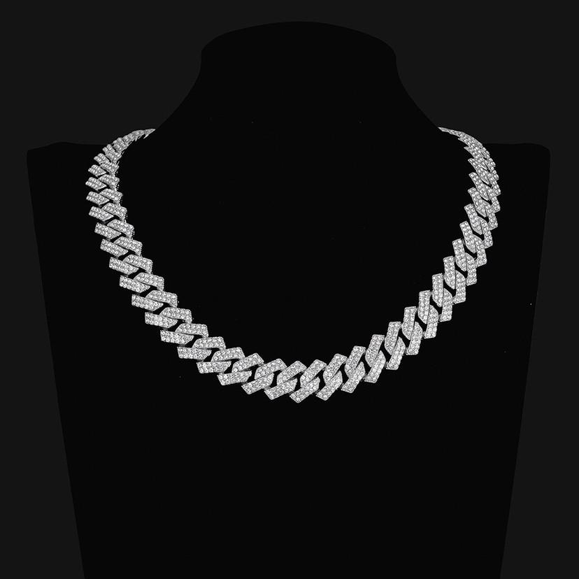 High-Quality Cuban Link 14MM Rhombus Half-Diamond Flip-Top Hip Hop Bracelet Necklace
