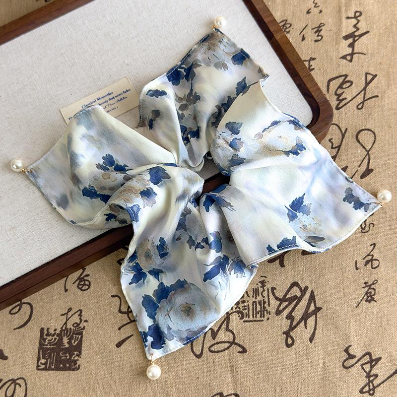 French Style Stain Scrunchies Ponytail Holder Rubber Bands Pearl Square Hair Rope Ties Elastic Hair Bands Women Hair Accessories