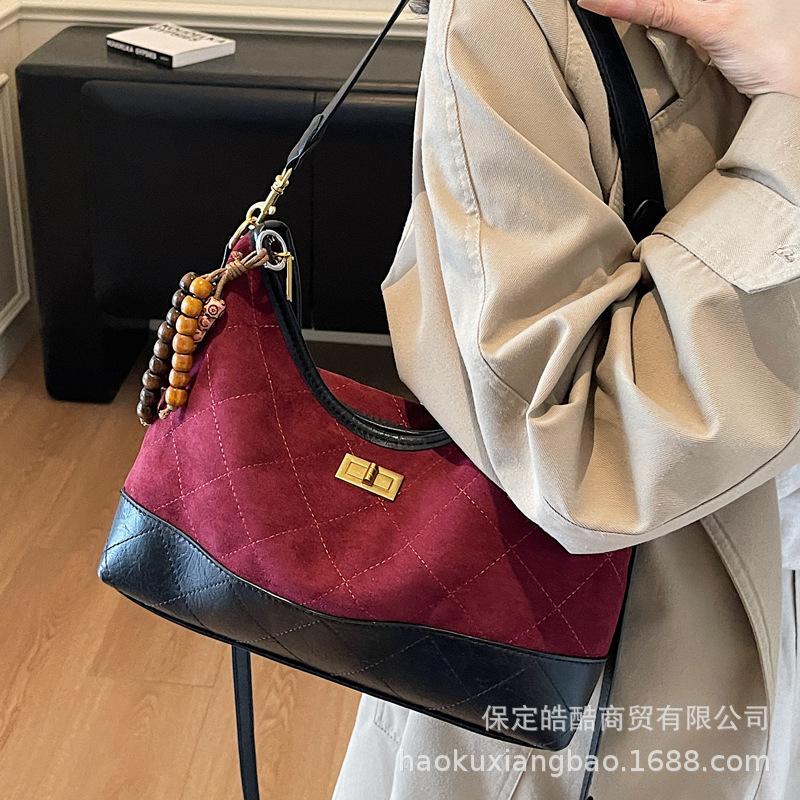 Suede Bag Women's 2025 New High-end Diamond Shoulder Bag Large-capacity Tote Bag Commuter Messenger Bag