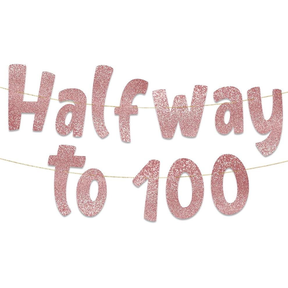 Halfway To 100 Gold Glitter Banner - Happy 50th Birthday Party Banner - 50th Birthday Party Decorations and Supplies - 50th Wedding Anniversary