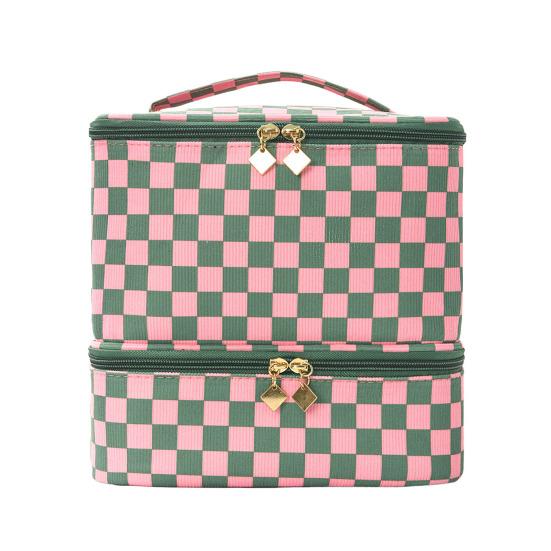 

Cosmetic Storage Bag Two-Layer Design Large Capacity Makeup Bag Wear-Resistant Scratch-Resistant Travel Makeup Organizer зелёный