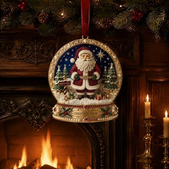 Festive Home Accents Cute Santa Christmas Ornaments, 2D Flat Acrylic Claus Hanging Durable Festival Ornaments Decoration for Holiday Tree, Indoor,