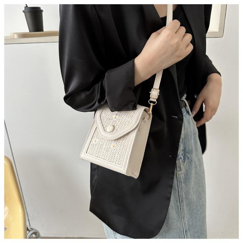 Women Straw Woven Small Square Crossbody Shoulder Phone Bag For Daily Use