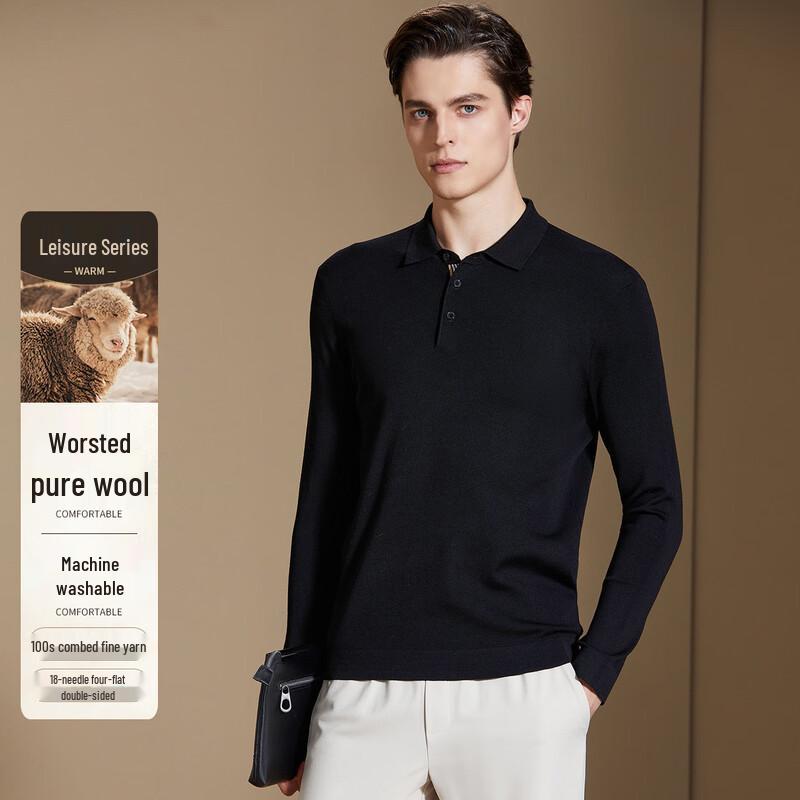 

Мужская поло с длинным рукавом из тонкой шерсти 18 калибра, машинная стирка L (50)