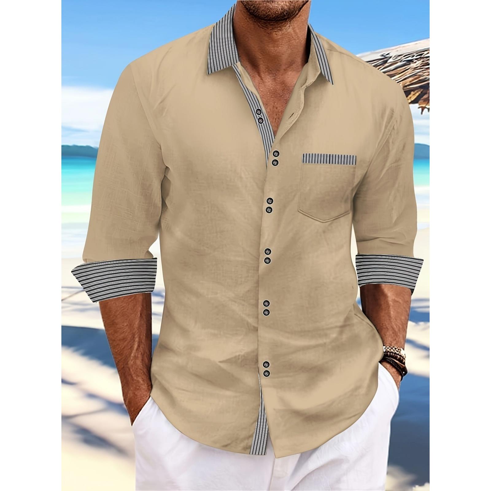 

Men s Casual Striped Multi-color Shirt - Men s Fitted Collar Buttoned Long-sleeved Shirt M хакі