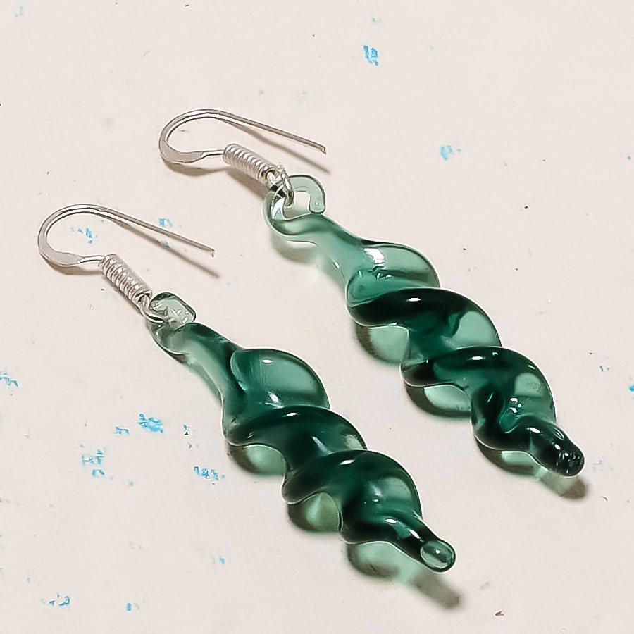 Natural Green Amethyst Gemstone 925 Sterling Silver Jewelry Earring 2.25 AE-12859