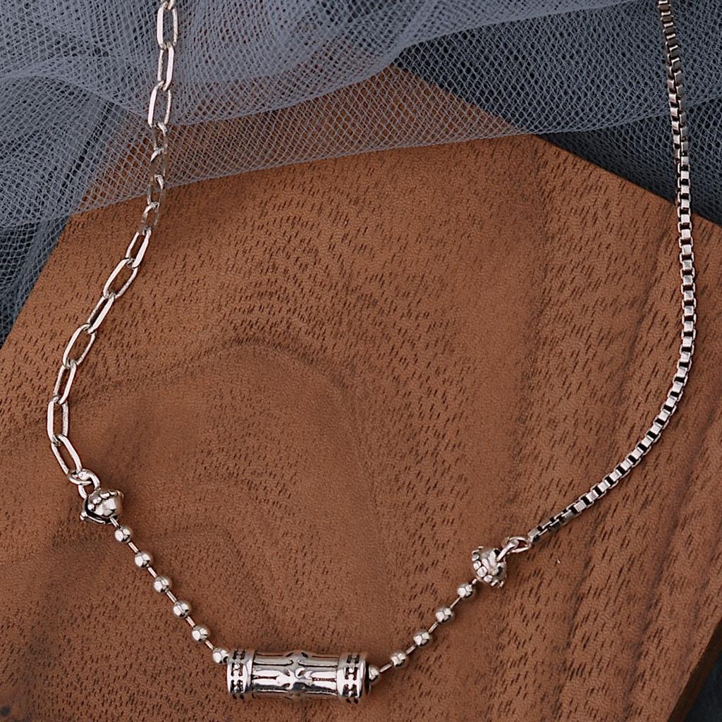 Retro Cylinder Cross Thai Silver Necklace Women'S Simple Light Luxury Design Temperament Collarbone Chain Tide