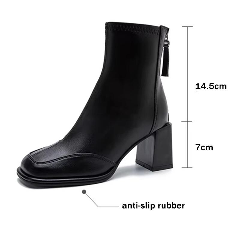 Fashion French Retro High Heel Black Ankle Boots Women 2025 Winter Brand Design Square Toe Woman's Chelsea Boots Back Zip Solid Booties
