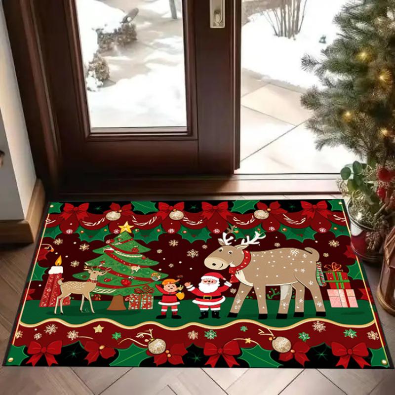 Винтажный клетчатый рождественский ковер, с принтом Санта-Клауса и оленей, прочный и нескользящий элемент домашнего декора 40x60cm 16x24inch