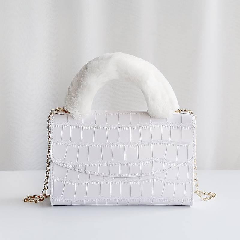2021 Женская Сумка Маленькая Сумочка Корейская Плюшевая Квадратная Сумка с Рисунком Камня Белая