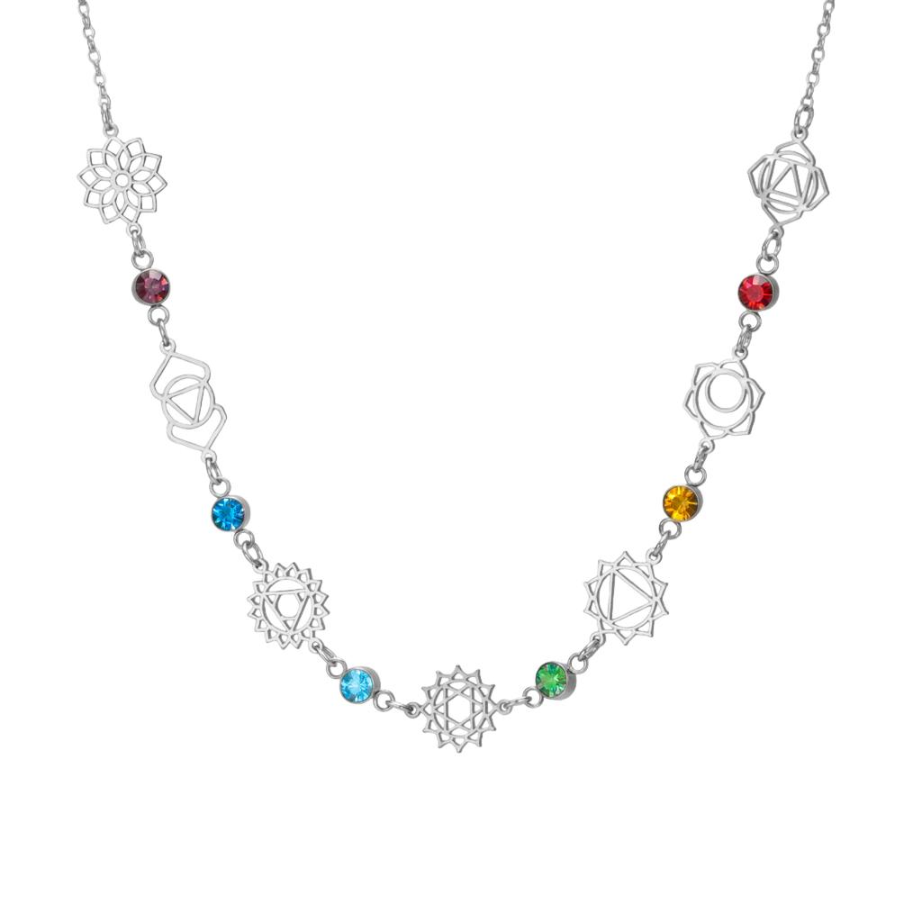 Skyrim 7 Chakra Pendant Necklaces for Women Stainless Steel Gold Color Choker Yoga Meditation Energy Jewelry Birthday Gift
