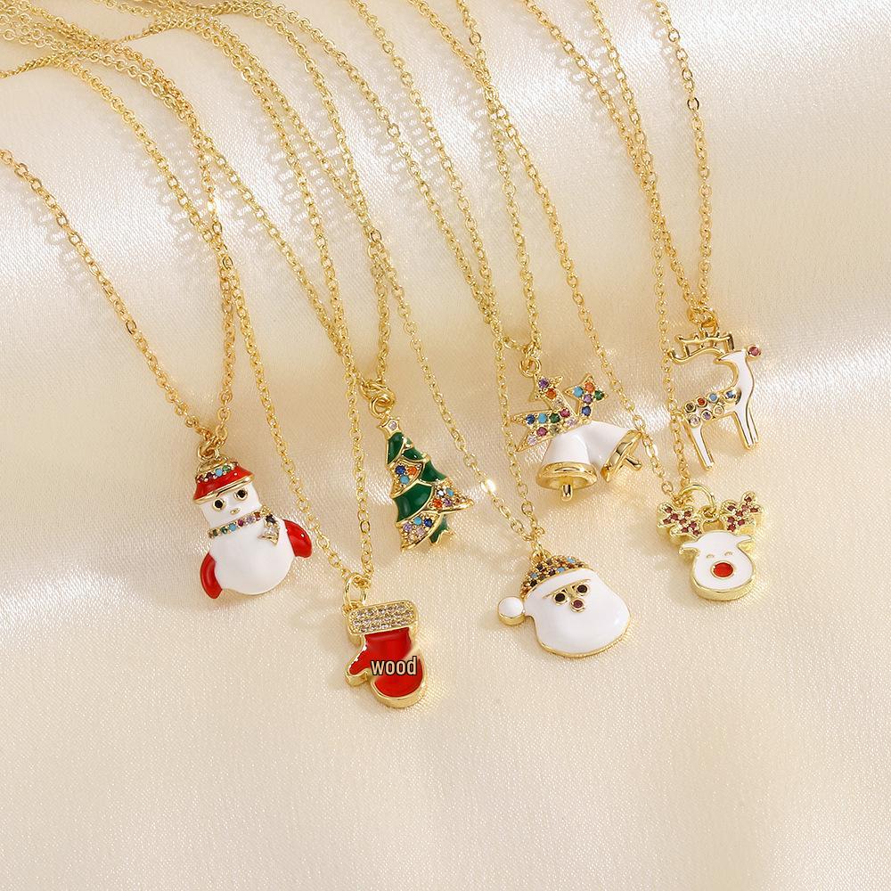 European & American Christmas Necklace: Santa Claus & Peace Tree Pendant