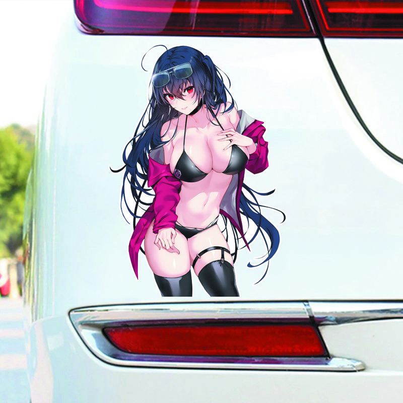 DM48#15cm Plachá stříbrovlasá anime dívka se zády k tobě Vinylová nálepka na auto Vodotěsná vinylová nálepka na autodoplňky Dekor