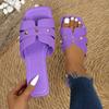 South East Asia Women's Solid Color Large Size Rivet Slippers Casual Square Head Open Toe Flat Bottom Summer Light Beach Shoes