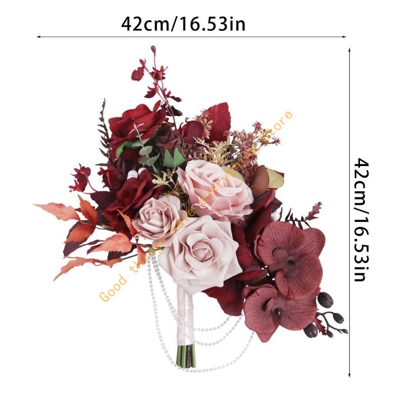 Bridal Bouquets for Wedding Party, Artificial Rose Wedding Bouquet with Pearl 55KF