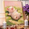 Sparkling Pearl Painting on Stretched Frame Cute Pig Lying on Grass DIY Bead Art Canvas Relaxing Hobby Gift for Craft Lovers Unique Wall Decor