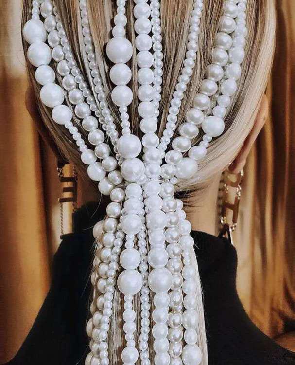 Imitation Pearl Hair Chain Fashion Hair Jewelry Long Alloy Chains For Women Exaggerated Headwear