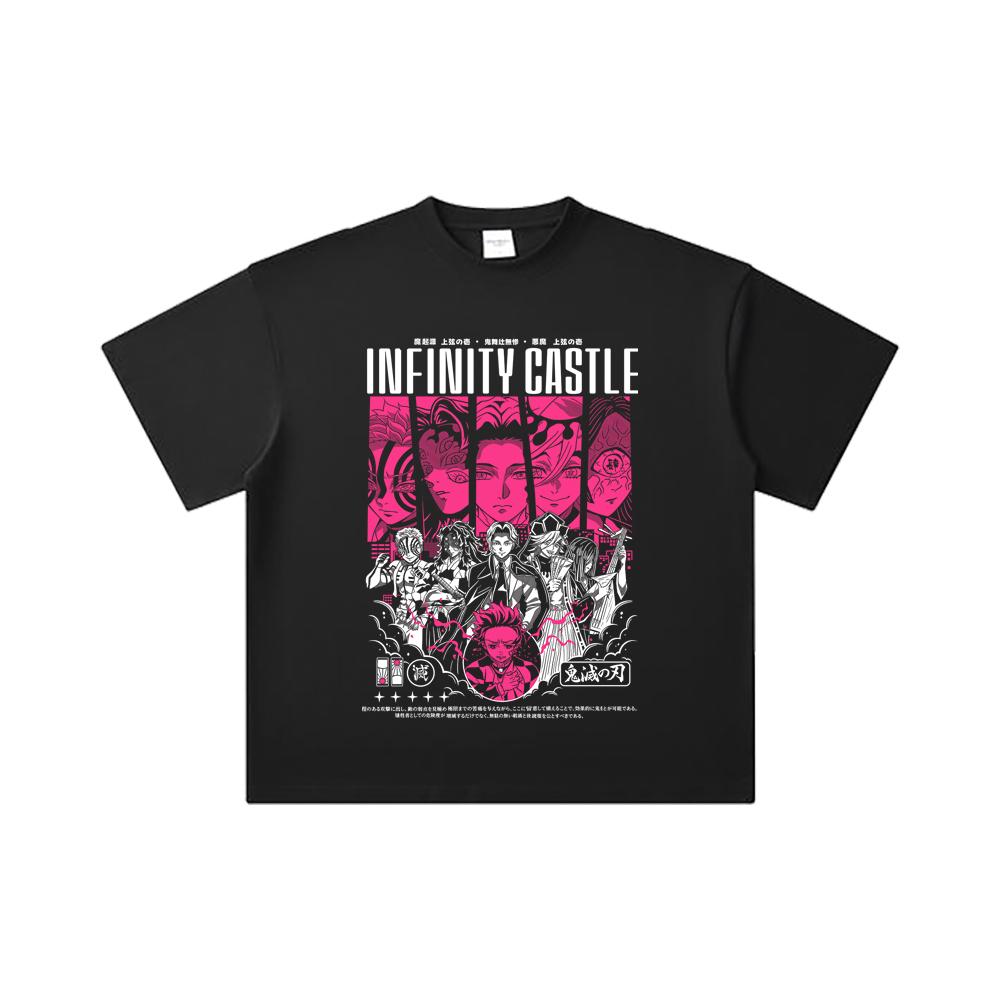 260 GSM Double Yarn 32 Count 100% Cotton Demon Slayer V89 Infinity Castle Print Unisex Heavy Cotton T Shirt