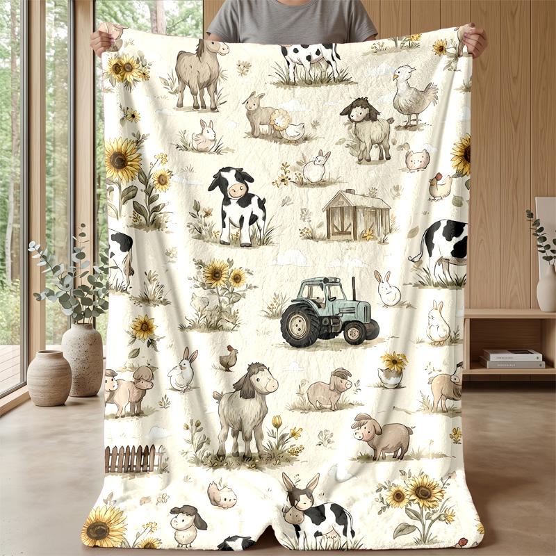 Farm Animal Friends Theme Blanket Lightweight Warm Flannel Blanket Decorative Throw Blanket for Home Decoration