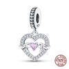 Copper Pink Zircon Heartbeat Charms Beads Fit Pandachoriginal Bracelets Diy Fine Jewelry Valentine'S Day Gifts