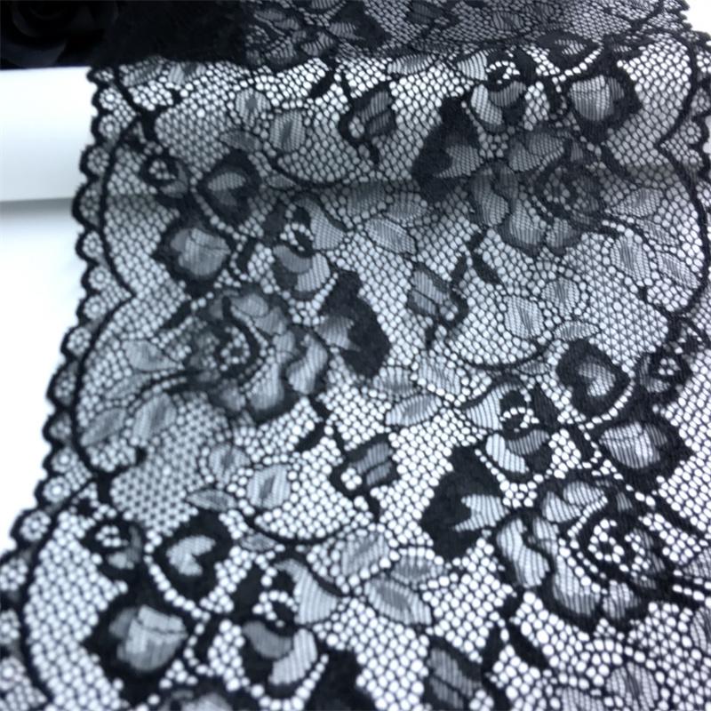 18.5cm Wide Black Stretchy Spandex Lace, Scalloped Elastic Mesh Lace Fabric for Lingerie, Bra, Underwear, Sewing & Crafting