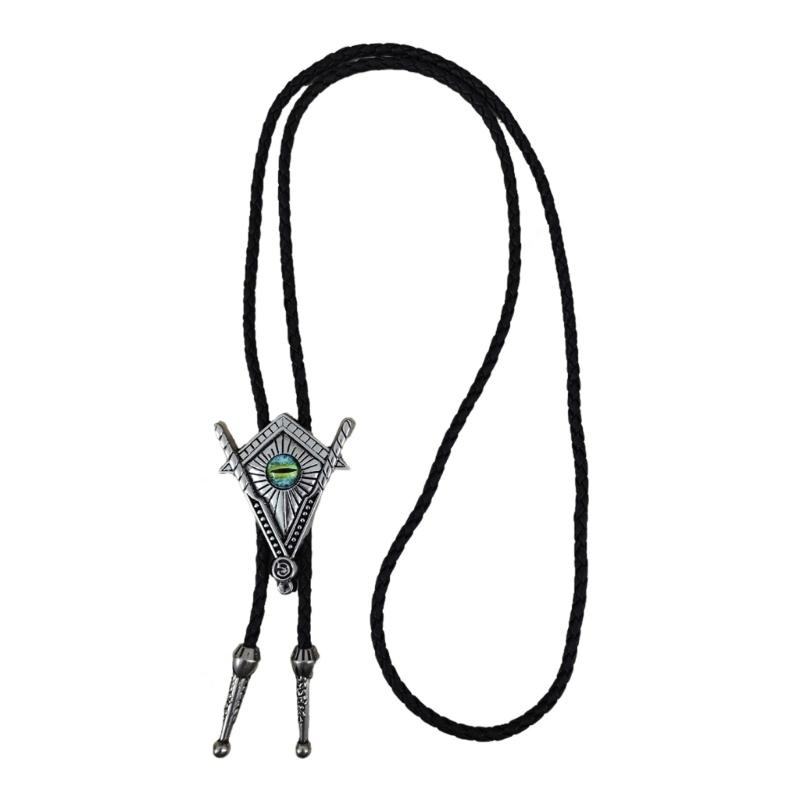 

Handcrafts Faux Leather Bolo Tie Necklace Western Cowboy Jewelry Devil Eye Totem Pendant Necktie Chain for Men and Women