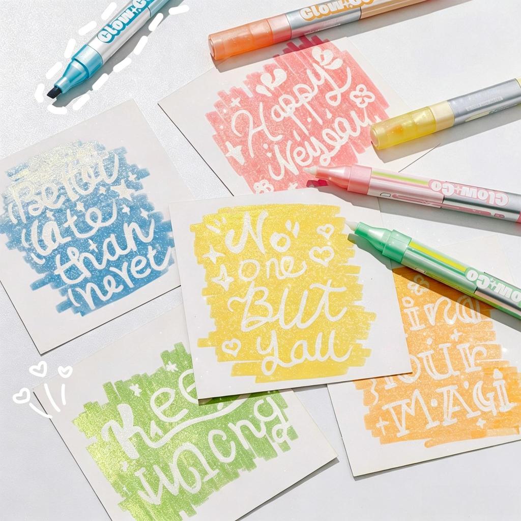 6pcs Dual-Tip Highlighters Set Erasable with Eraser & Glitter Tips Soft Highlighter for Journaling & Marking
