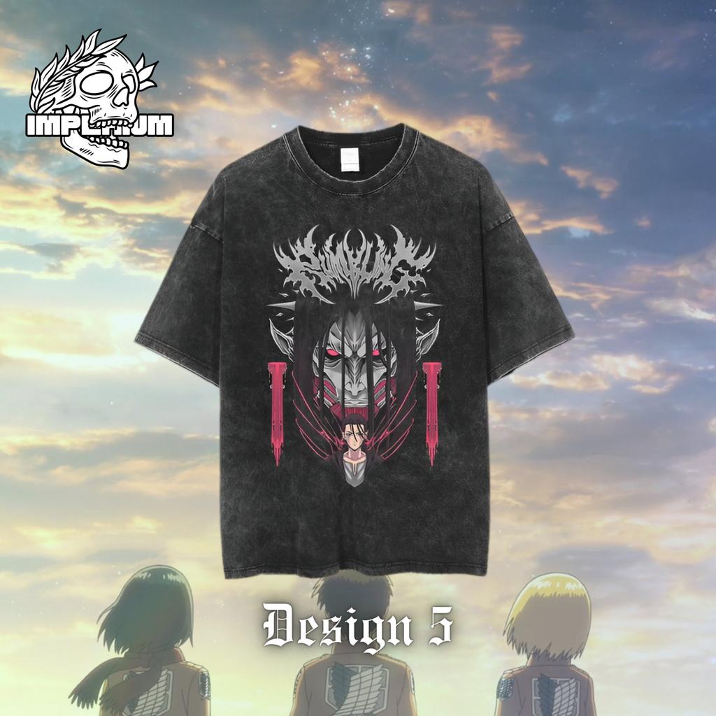 Unisex Anime Attack on Titan Vintage Washed Graphic Print T-shirt Men Women Casual Oversized Streetwear Hip Hop Fashion Summer New Tee