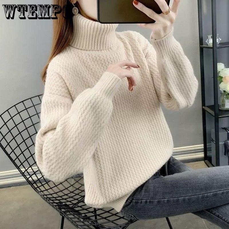 Sweater Women Thick Turtleneck Jumper Loose Pullover Knit Bottoming Shirt Feminina Pull Long Simple Basic Autumn and Winter