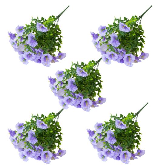 

Букет искусственных цветов петунии, искусственные цветы для улицы, реалистичные, устойчивые к ультрафиолетовому излучению, искусственные цветы для крыльца, патио, подвесной корзины 5pcs