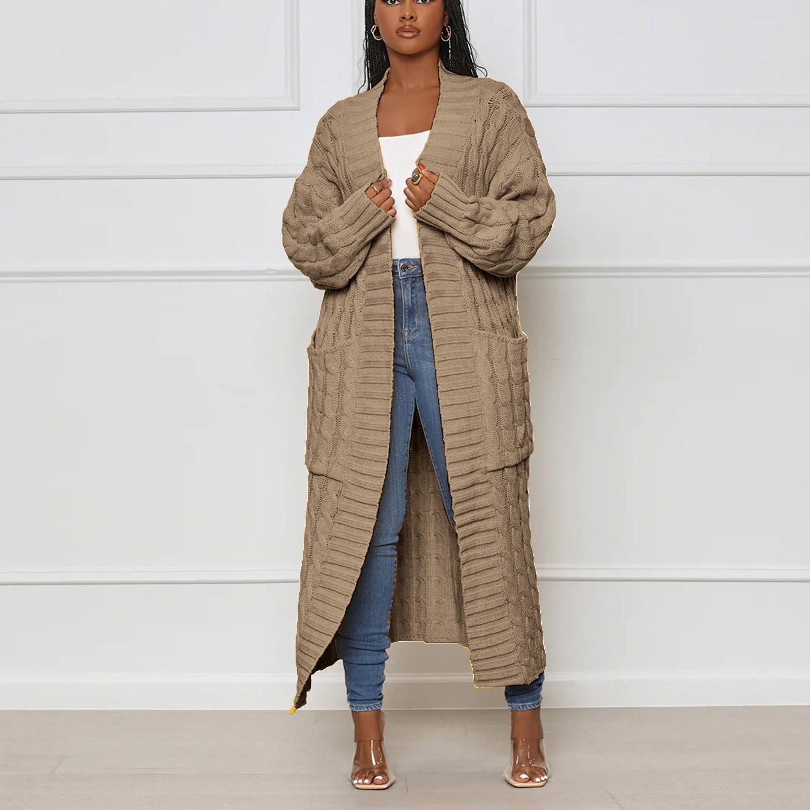 

Женская мода повседневный кардиган Crum Cave однотонный вязаный свитер пальто XXL хаки