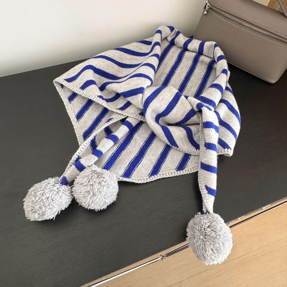 Thicken Triangular Knitted Shawl Long Stripe Scarf Retro Wool Scarf  Autumn Winter