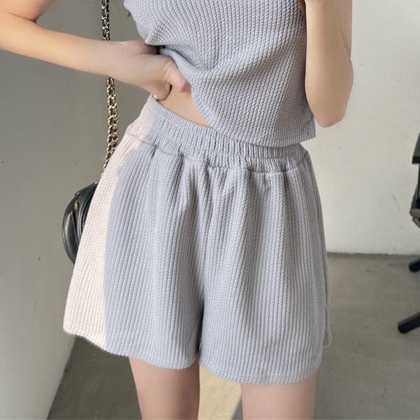 

Women s Summer Sports Two-Piece Set: Short Vest & High-Waisted Wide-Leg Shorts Casual S 60-80 lbs