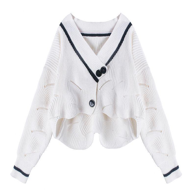 

Короткий свитер свободный V-образный вырез вязаный кардиган для женщин верхняя одежда свитер 2023 весна длинный рукав свитер кардиган женский топы One Size бежевый