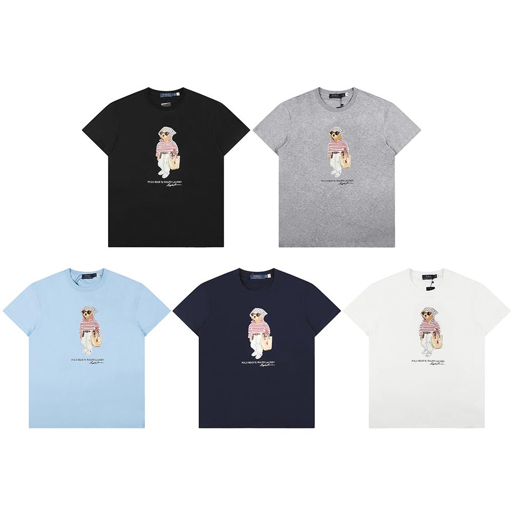 Ralph Lauren Summer Men's and Women's 100% Cotton Polo Bear T-Shirt with Fashion Striped Bear Print & Signature