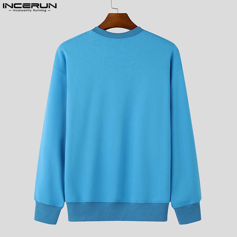 INCERUN Høst menn med rund hals Brevtrykk Uformelle langermede gensere gensere