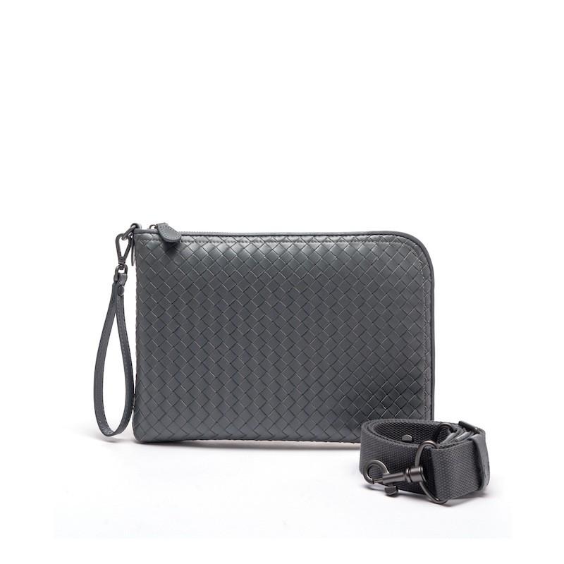 Mens Genuine Leather Woven Handheld Crossbody Bag Daily Commute Black Gray Navy Coffee Beige