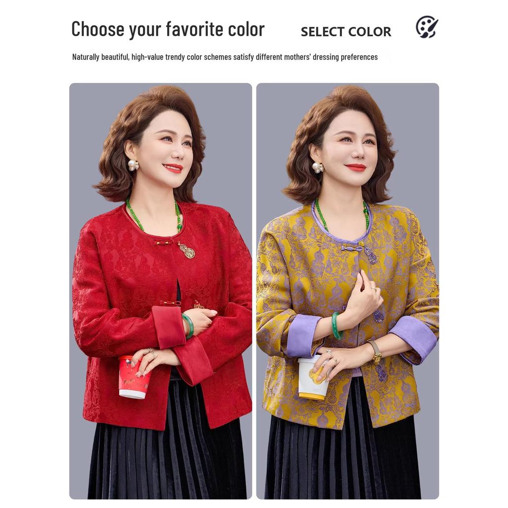 2026 Zodiac Year Stylish Spring Jacket for Middle-Aged and Older Women - New Chinese Style Mother of the Bride Top