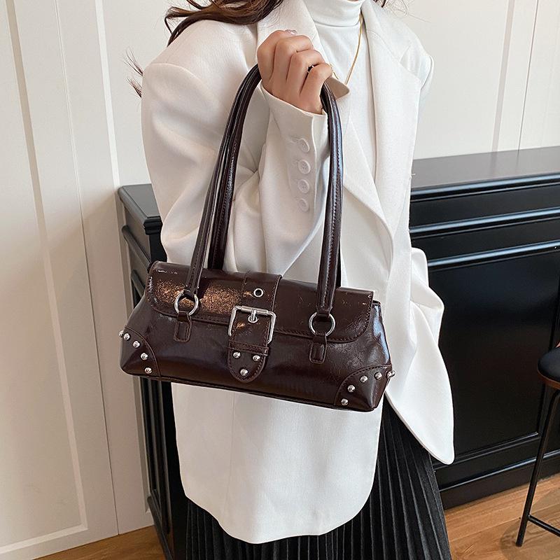Yogodlns Stylish Retro Girl Underarm Bag French Bread Bag Commuter Aesthetic Shoulder Bag Urban Minimalist Large Capacity Handbags
