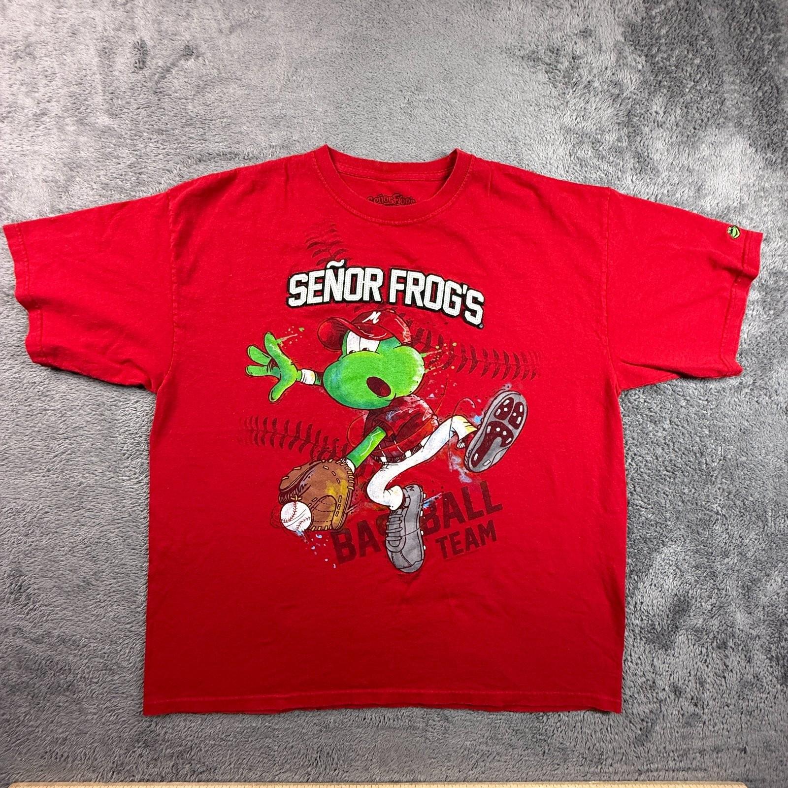 Senor Frogs XXL Red Baseball Team Mexico Souvenir Graphic Tee Cotton Unisex T-Shirt XXXL