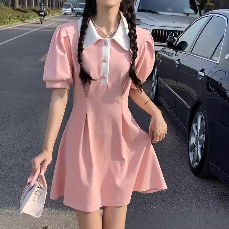

Korean-Style Slim Fit Polo Collar Short Sleeve Skirt Dress - Women s Summer 2023 Collection Large рожевий