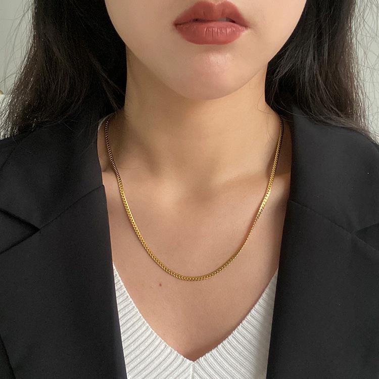 Qiuhan OEM 18K Gold Plated Stainless Steel Retro Simple Double Layer Link Chain Choker Necklace for Wedding Engagement Link Chain set жёлтый