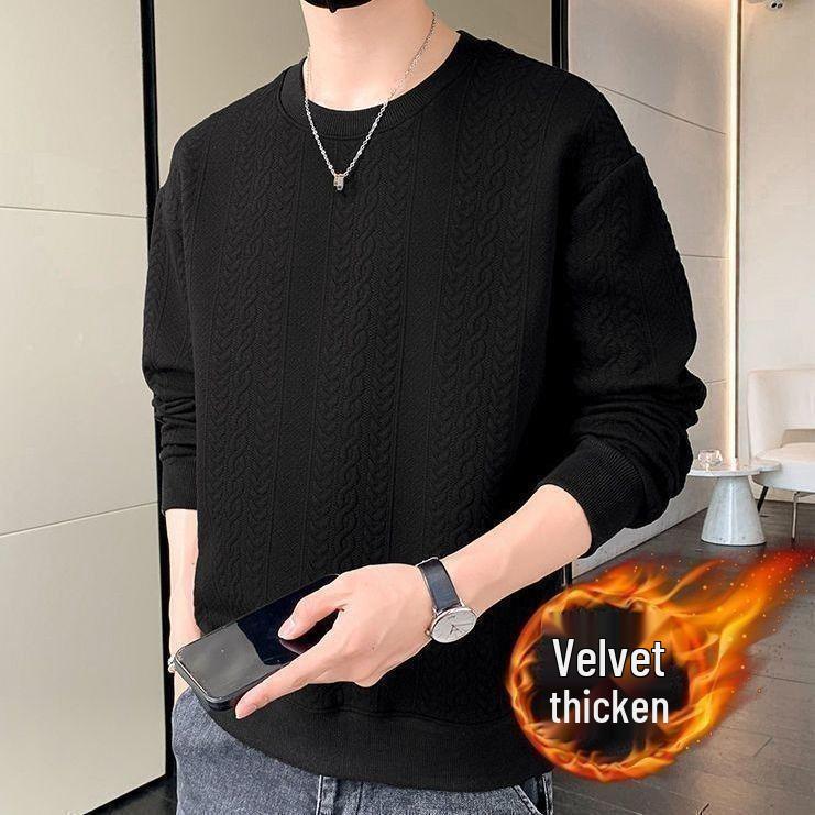 Men's Trendy Fleece-Lined Long-Sleeve Sweatshirt for Autumn/Winter