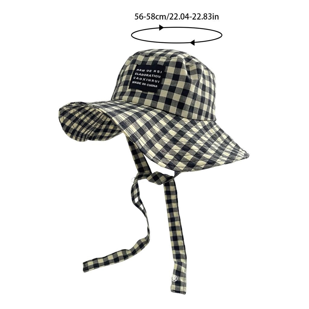 Outdoor Trendy Grids Fisherman Hats with Strap Breathable Summer Sun Protection Bucket Hats for Home Office Travel Hiking