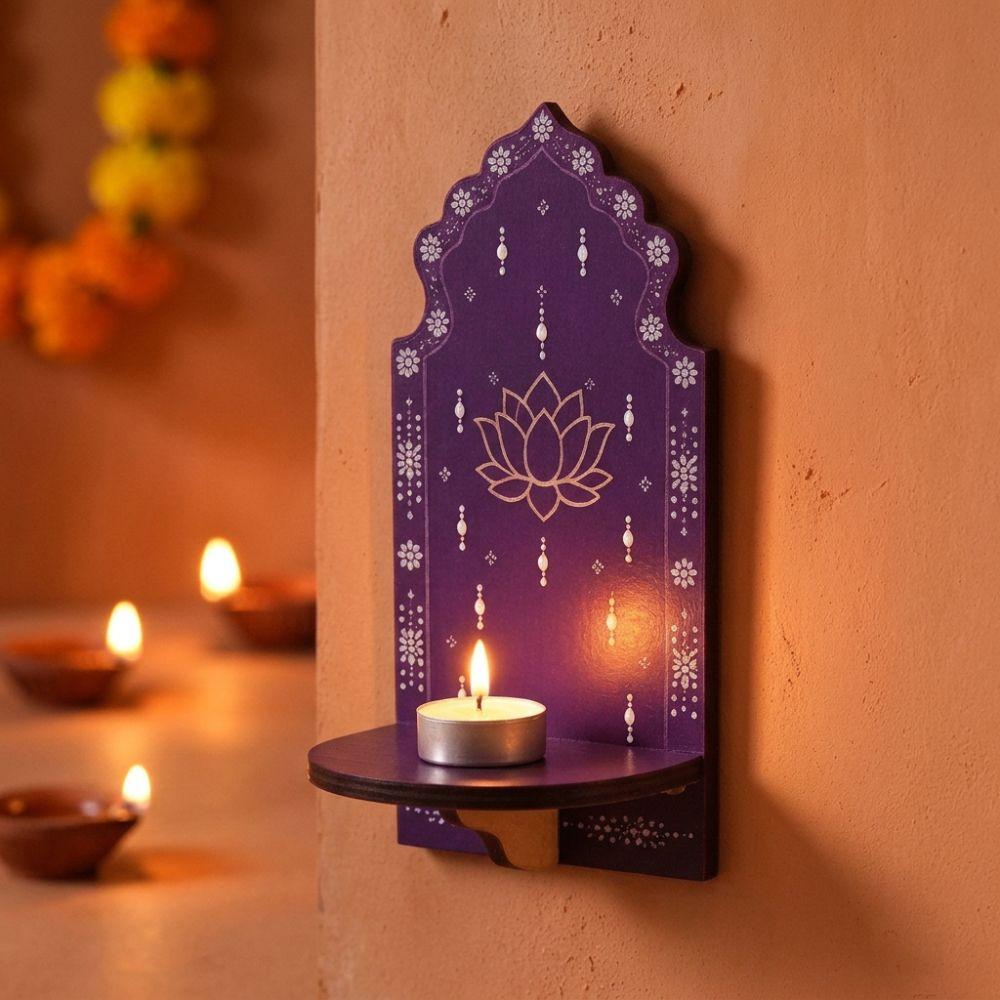 Meditation Wood Indian Wall Candle Holder Hand Painted Diwali Candle Stand  Yoga Room