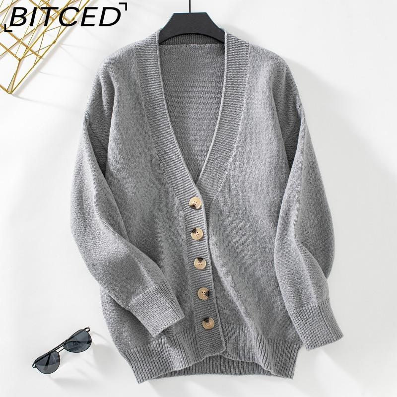 BITCED Elegant Knit Cardigan for Women - Autumn/Winter Solid-Color Single-Button Sweater Jacket