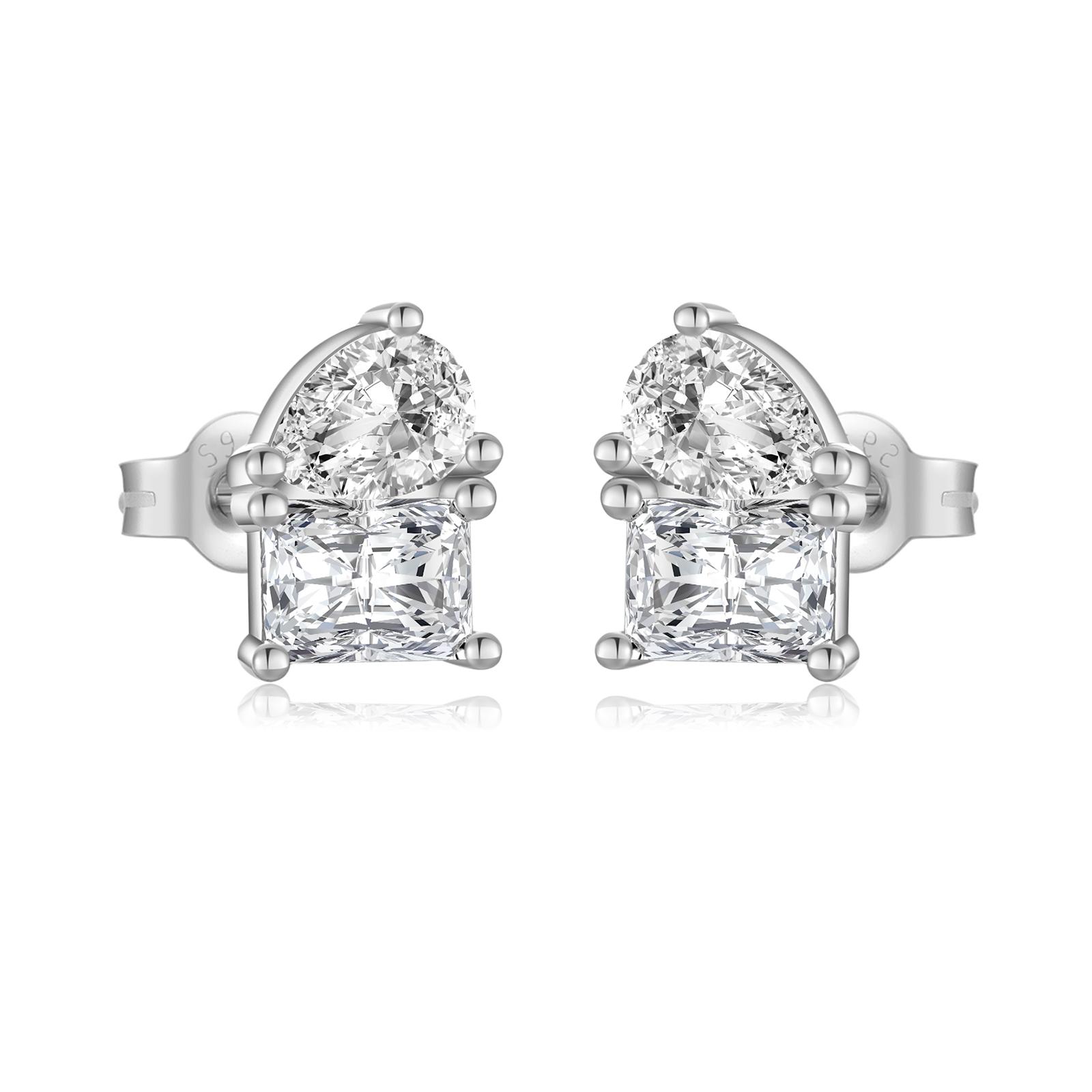 

DPLAOPA Women 100% 925 Silver Zircon Stud Earring Clips Irregular Piercing Wedding Fine Party Jewels