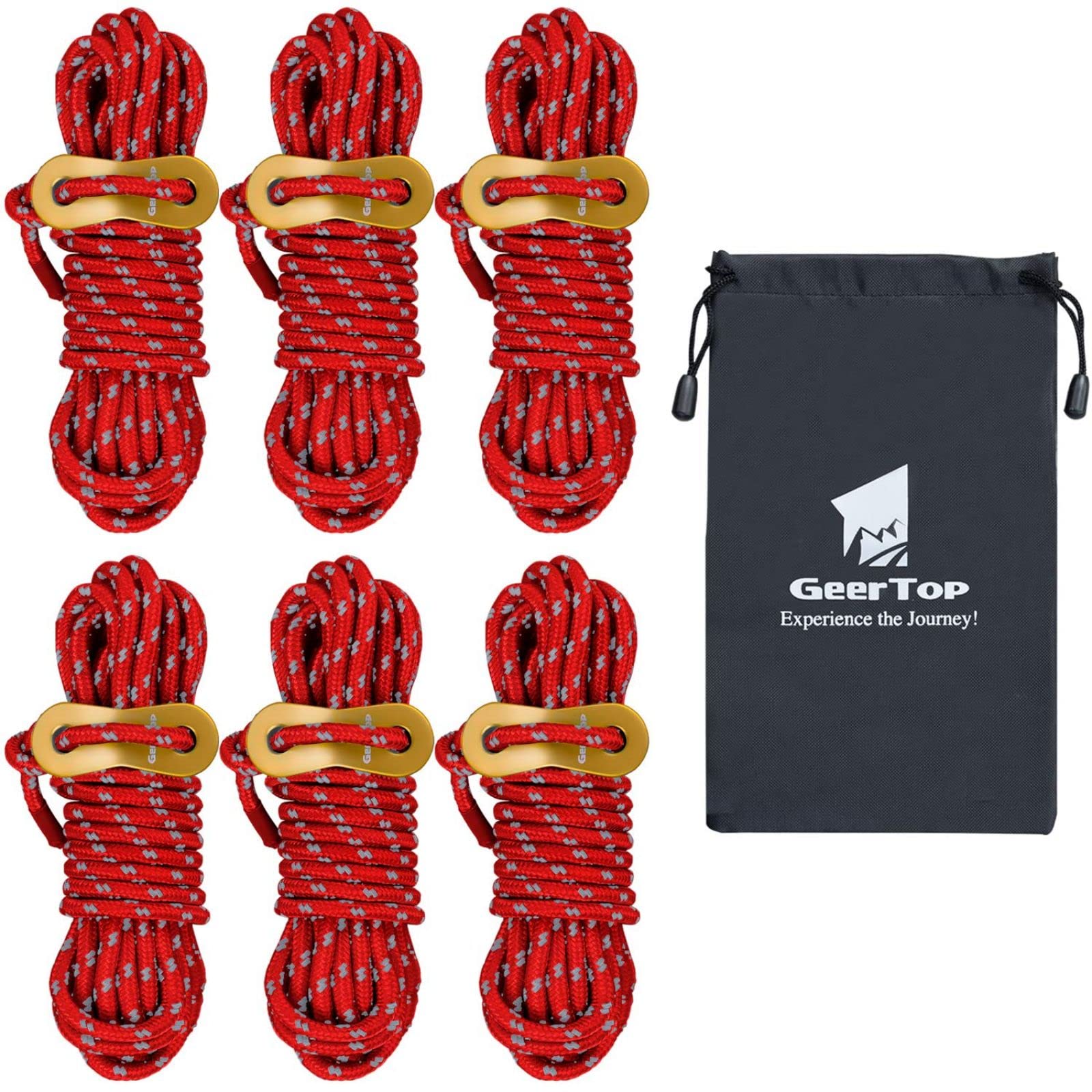 GEERTOP Guy Tarp Tent Guy 6 Reflective Adjustable Storage 250kg Load Camping Tent Red Rope, Paracord, Rope, Rope, Line, 4mm, Pieces, Material,