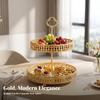 Double Layer Fruit Tray Colored 2 Tier Decorative Leaf Pattern Dessert Stand for