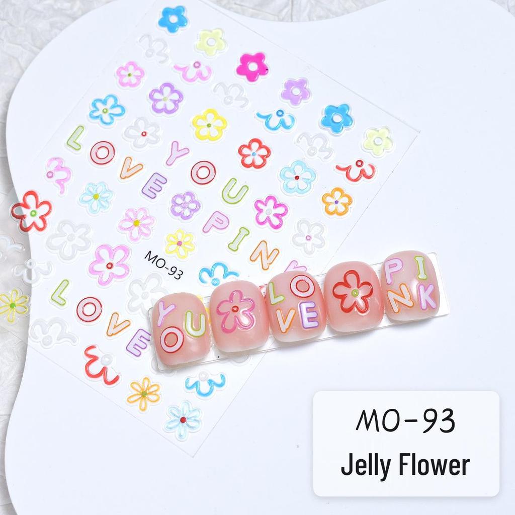 Summer Dopamine 3D Nail Stickers: Cute Heart, Starburst, Smiley Face, and Star Embossed Decals